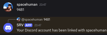 SRV bot confirms the account is linked